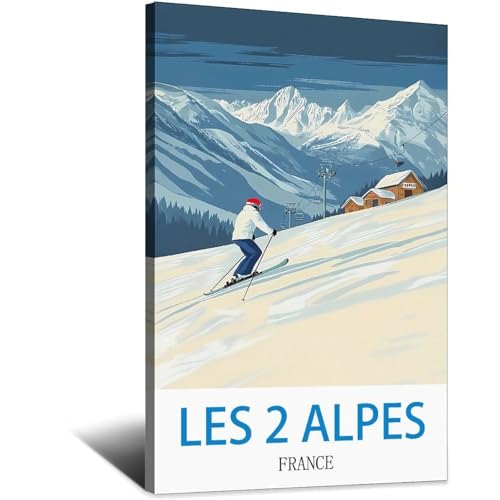 Impression sur toile vintage Les 2 Alpes 30x45cm pour une déco montagne authentique