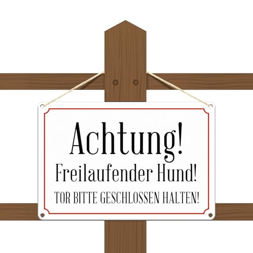 Goodvia Schild für tor Achtung Hund Lustig, Hundeschilder Warnung 30x20cm Metall mit Löchern zur Anbringung an Zäunen, Mauern Weiß x1 Stück