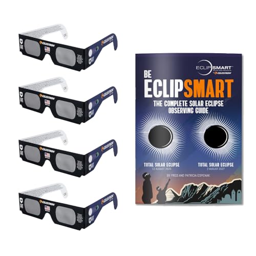 Celestron – EclipSmart Solar Shades Observing Kit – Meets ISO 12312-2:2015(E) Standards – Four Eclipse Glasses & Guidebook – Perfect for Safe Sun Viewing and Sunspots