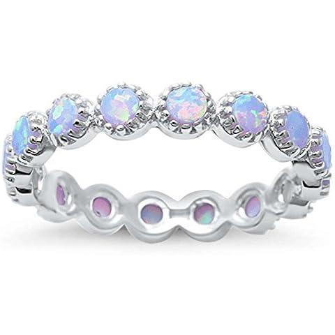 Oxford Diamond Co Sterling Silver Round Lab Created White Opal Eternity Ring Sizes 9 Cover