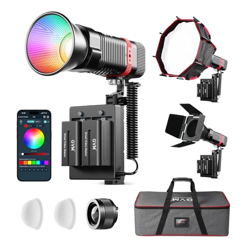 GVM 3-Pack PL60C Portable RGB Video Light Kit, COB Studio Lights with Batteries, Softboxes, Zoom Lens, Barndoor, CRI?97 LED Photography Lighting for Video Recording, 16 Scenes 2700~6800K APP Control