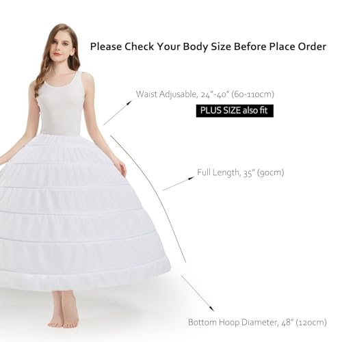 Women's Full Shape 6 Hoop Petticoat Underskirt Slip Crinoline for Wedding Dress Ball Gown YPT306-WH4