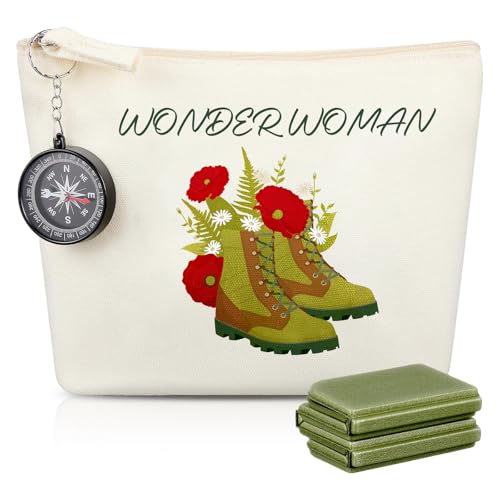 Camping Gadgets, 3er Set Wandern Zubehör Enthalten 1 Wasserdicht Wetterfest Sitzkissen Outdoor Faltbar 1 Kompass 1 Wundertüte Wander Woman Canvas Tasche, Wanderausrüstung Damen Geschenke für Wanderer