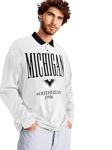 Image of Noble Monk Men's Printed Full Sleeve Casual T-Shirt | Regular Fit Polo Neck T-Shirt for Men