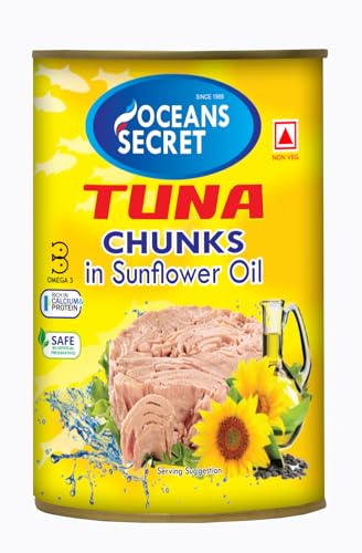 Image of Oceans Secret Tuna Chunks in SunflowerOil 400gm Pack of 24 Canned Tuna Fish | Balanced Nutrition | Heart Healthy | in Sunflower Oil | Premium Cuts Ready to Eat