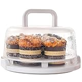 Holdes Porta magdalenas – Porta tartas redondo de 7 ranuras | Contenedor de almacenamiento de pasteles con asa y tapa, soporte para cupcakes para pasteles, magdalenas y pasteles