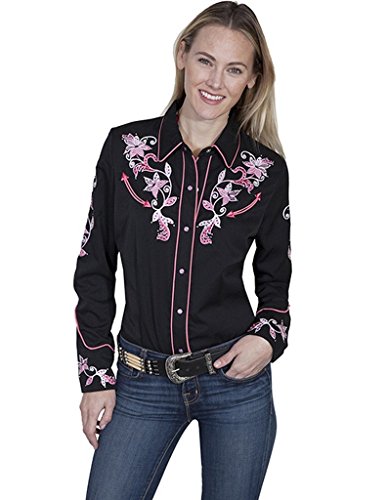 Scully Western Dragon Flower Blouse - Charcoal