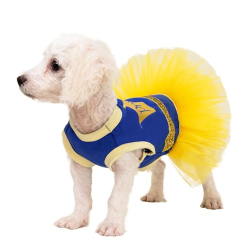 Vestido de princesa para cães, fantasia tutu azul real e amarelo, roupa de aniversário para cães peq