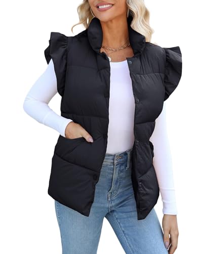 Kedera Womens Oversized Puffer Vest Stand Collar Button Down Sleeveless Bubble Puffer...