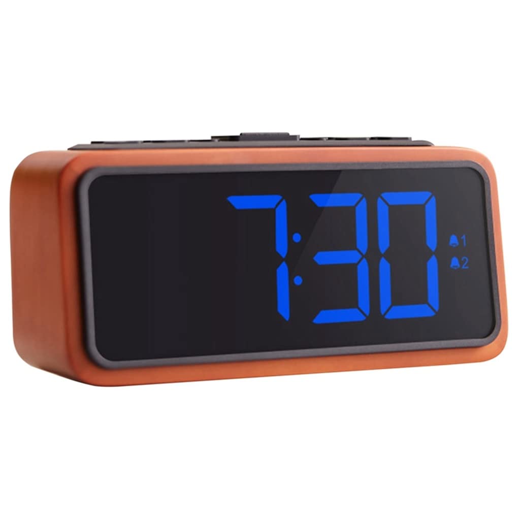 HRWLY Alarm Clock Radio Digital Wooden Fm with Large Led Display Brightness Dimmer and Snooze 12/24h