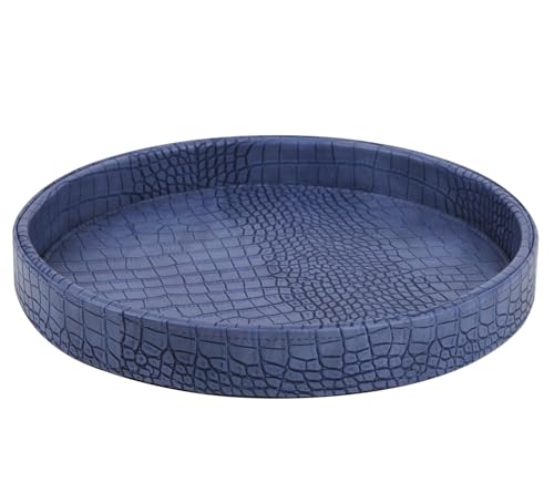 HofferRuffer Faux Leather Round Serving Tray, Vegan Croco Leather Decorative Tray, Food Tray for Storage Drinks, Snack & Cosmetics, Dia.12'' x 1.6'' (Blue) by HofferRuffer - Image 9