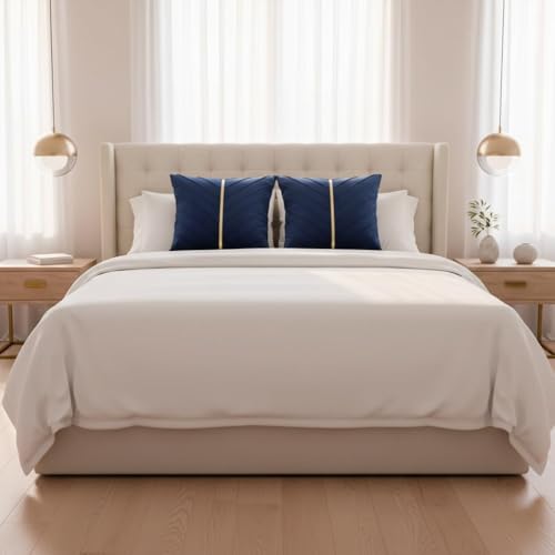 Image of Velvet Throw Pillow Covers 20x20 Pack of 2 Gold Decor Navy Blue