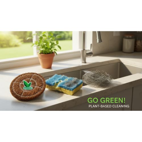 Image of Coir Scrubber for Utensils (Pack of 10) | Natural Coconut Fiber Kitchen Scrub Pads | Heavy Duty Dishwashing Scrubber | Eco-Friendly, Biodegradable & Plastic-Free