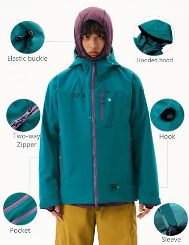 Image of Venzina Men's Waterproof Rain Jacket-Lightweight Windbreaker with Color Block Design, Breathable for Urban Outdoor, Daily Commuting I Fashion Unisex Couple Jacket