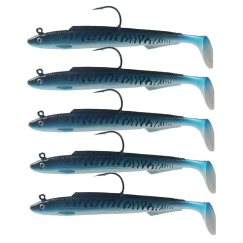 WYSUMMER 5Pcs Soft Plastic Fishing Lures, Fishing Lures for Perch Mackerel Bass Wrasse Cod Pollock Bait Fishing Jig Fishing Tackle for Saltwater Freshwater 15cm 30g (5pcs blue) Cover