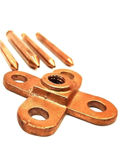 Image of Pure Copper Lightning Arrester with 5 Spikes, 9.2mm Diameter, 980mm Length, 85mm Base Plate for Building and Home Protection from Lightning