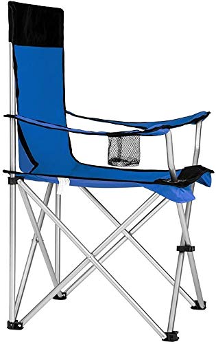 BAKAJI Sedia Pieghevole Richiudibile Chiusura a Ombrello da Campeggio Spiaggia Mare Struttura in Metallo Tubolare Tessuto Poliestere con Braccioli e Portabibite (Blu)