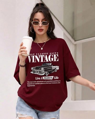 Image of AUSK Oversized T-Shirt for Womens || Graphic Front Printed Loose fit Womens Tshirt