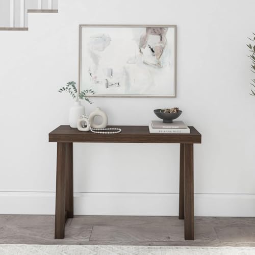 Image of Modern Solid Wood Standing Console Table for Living Room, Sofa Table Narrow Entrance Table Hallway Back Couch Living Room Lobby (Dark Red Mohagany, 120-CM Long)