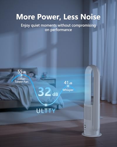 Image of U ULTTY Bladeless Fan with Air Purifier, Quiet Tower Fan with Remote, Touch, 9 Speeds, 8H Timer, HEPA Filter 99.97%, 90 Oscillation Fans, Floor Fans Powerful for Home Office Room, CR022D White