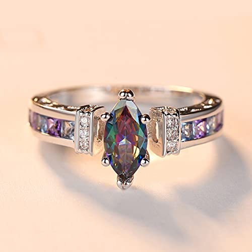 Women's Engagement Rings Fashion Jewelry 925 Sterling Silver Plated Simulated Rainbow Topaz Marquise Cut Ring2