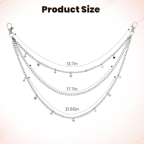 Star Pants Chain Hip Hop Silver Y2k Jeans Belt Chains Cute Vintage Punk Chunky Trouser Pocket Keychains Goth Rock Layered Wallet Jewelry Accessories for Women Men Girls2