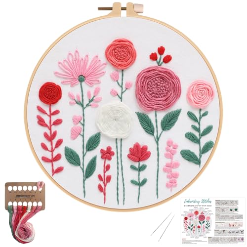 Image of Nuberlic Embroidery Kit for Beginners -Floral Easy Embroidery Kits for Adults Starter Cross Stitch Kit DIY Needlepoint with Step-by-Step Instruction