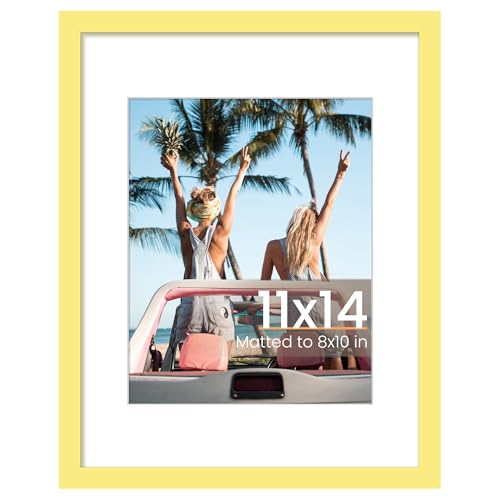 Image of upsimples 11x14 Picture Frame, Display Pictures 8x10 with Mat or 11 x 14 Without, Wall Hanging Photo Frames, Yellow, 1 Pack