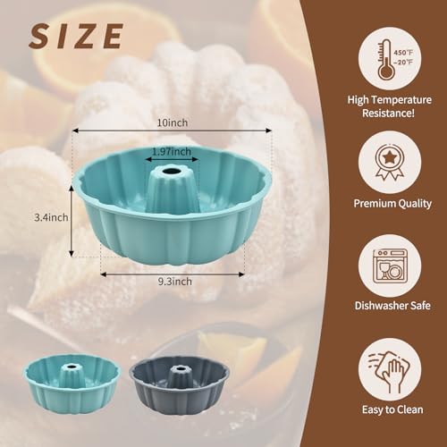 image for PADELE 2 Pack Silicone Bundt Cake Pan Nonstick,10 Inch, Silicone Cake 