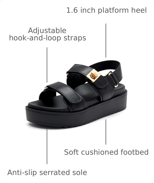 Image of vodvob Women's Platform Sandals Cushioned Footbed Open Toe Walking Summer | Adjustable Front Straps,Fixed Back Strap,Flat Sandals,Chunky Sole,Comfortable Footbed,Slip On,Walking Sandals,Summer Wear