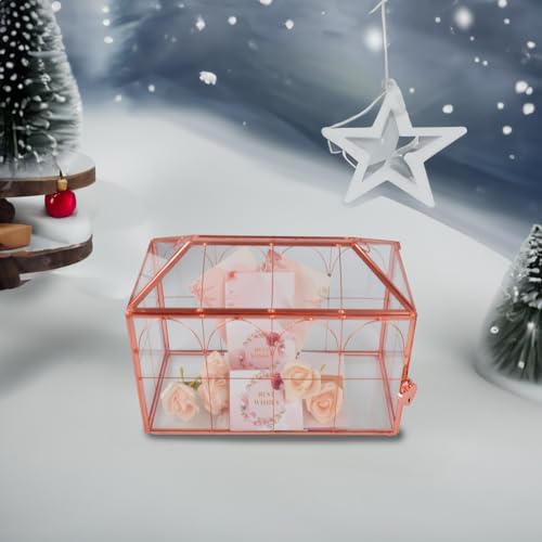 Gimotar Rose Gold Glass Card Box, Gift Box With Slot And Lock For Wedding Reception, Party Ceremony, Birthdays Party Card Holder, Home Geometric Decorative Box thumb #5