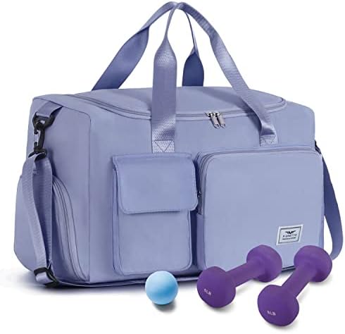 FIORETTO Womens Mens Sports Gym Bag Duffle Bag with Shoes Compartment, Weekend Travel Bag Overnight Bag for Women, Foldable Water Resistant Holdall Hospital Bag for Swimming, Basketball Black
