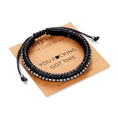 Image of Btysun Fathers Day Gift, Gifts for Men Morse Code Bracelets for Men 2026 Graduation Gifts Mens Bracelet for Him Boyfriend Husband Leather Bracelet Motivational Birthday Jewelry Stocking Stuffers