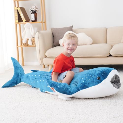 Image of Mukouxun Whale Shark Plush 48 Inch Giant Shark Stuffed Animal Pillow Toy | Gift boxed giant whale shark Stuffed Animal for shark lovers and ocean fans, a Christmas, birthday and holiday gift option