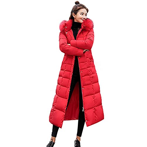 SSLLM Damen Winter Parka Warm Lang Steppmantel Daunenjacke mit Kunstfell Kapuze Winddichter Reißverschluss Leichte Daunen Parka Outdoorjacke Bequem Einfachheit Thermo Steppjacke mit Gürtel