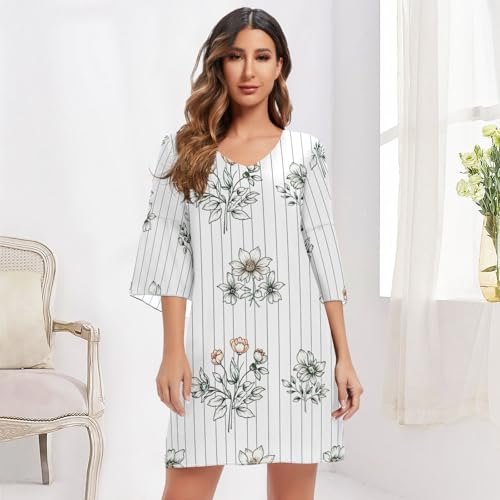 Robe col V fluide masquant les imperfections à motif fleurs blanches - 6