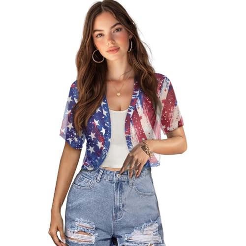 Image of Womens Short Sleeve Bolero Shrug Open Front Knit Cropped Cardigan Shoulder Cover for Dress Cute Casual Knit Cover Up