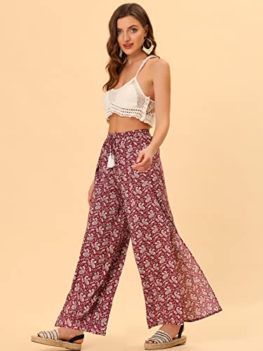 Allegra K Women's Boho High Waist Drawstring Split Flowy Wide Leg Pants2