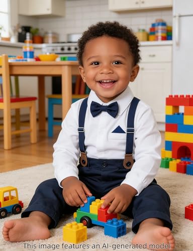 Image of A&J DESIGN Baby Boys Suits Infant Gentleman Formal Wedding Suspenders Outfit with Bowtie