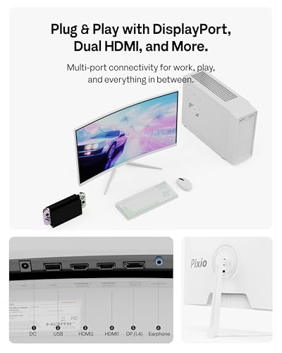 Image of Pixio PXC279 Wave White 27 inch 300Hz 1080p 1650R Curved Fast VA 1ms GTG Adaptive Sync Gaming Monitor with White HDMI 2.1 Cable Certified Ultra High Speed 10FT 8K 60Hz 4K 120Hz Nylon Braided