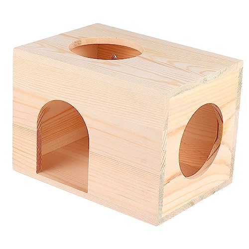 OFFSCH Cabane en Bois pour Nourrir Écureuils Et Cochons D’Inde, Mangeoire en Rondins Légère, Portable Et Facile à Nettoyer, Taille Moyenne, Conviennent Petits Animaux Domestiques