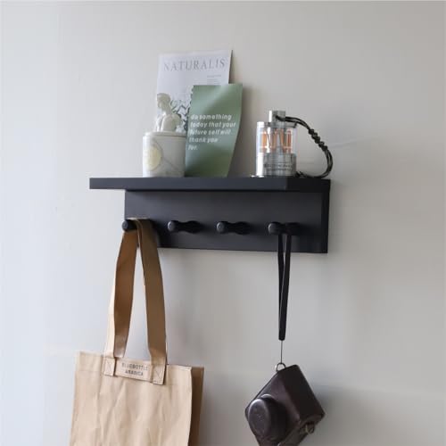 Image of XAOMLP Entrance Coat Rack ，Coat Hooks, Wall-Mounted Wooden Hook Rack, Wall-Mounted Shelves are Very Suitable (Black Color Finish—A-1)