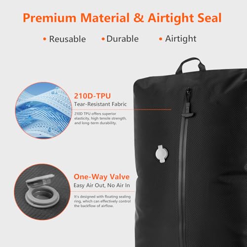 Image of Dobaly 33L Professional Vacuum Bags for Travel with Wireless Pump, IP67 Waterproof Reusable Vacuum Compression Bags for Suitcases and Backpack Space Saver Vacuum Bags for Cloth (1PC+Pump)
