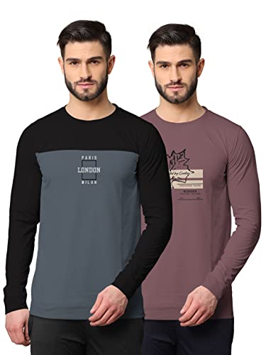 Image of BULLMER Trendy Front & Back Printed Full Sleeve Tshirt for Men -Combo Pack of 2