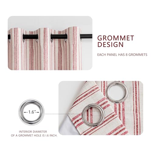 Image of MYSKY HOME Striped Curtains 100% Blackout for Girls Bedroom 84 Inches Long Red Stripe Patterned Linen Blend Double Layer Farmhouse Rustic Drapes, Grommet, 2 Panels, 52 inch Wide