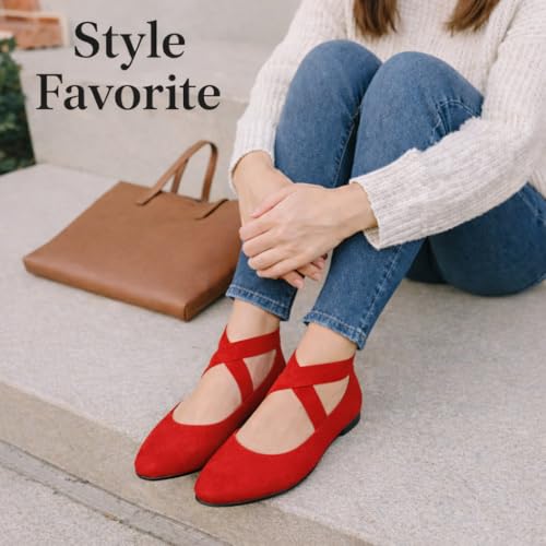 Image of EMMA NEW YORK Ankle Strap Flats for Women, Women Flat Ballerina Shoes, Women's Ballet Flats with Strap