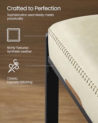 Image of VASAGLE EKHO Collection - Bar Stools Set of 4, Counter Height Bar Stools, Synthetic Leather with Stitching, Mid-Century Modern Counter Stools, 26-Inch Tall, Kichen Home Bar Dining Room, Cream White