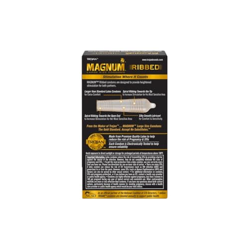Preservativos Trojan Magnum tamanho grande com nervuras lubrificadas - 12 unidades, pacote com 3