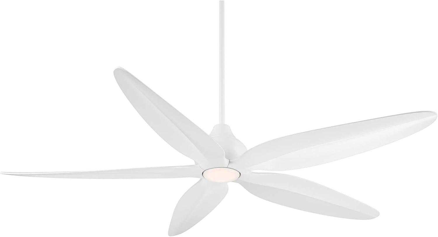 Casa Vieja 60" Lotus Bay Modern Indoor Outdoor Ceiling Fan 5 Blade LED Light Remote Control Matte White Finish Blades Bedroom Patio Living Room Kitchen Porch Damp Rated Decorative DC Motor Garage