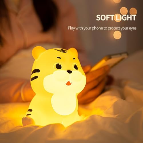 Image of Desidiya Tiger Rechargeable Silicone Night Lamp - Fun LED Tiger Lamp, Kids Night Light, Nursery Decor, Birthday Gift, Silicone LED Light